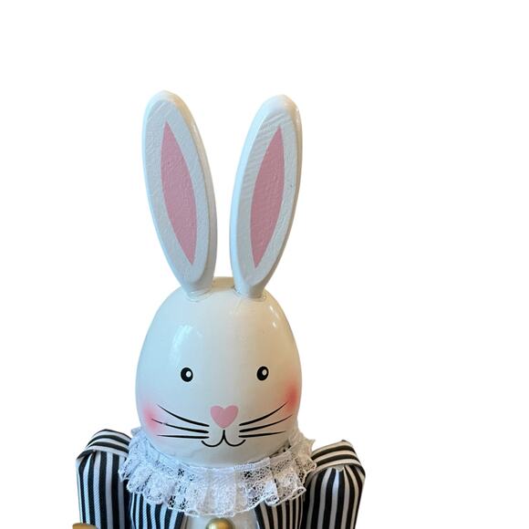 Tophat & Tail Wooden Bunny Rabbit Nutcrackers 14in Black White Set of 2 NEW - Picture 10 of 16